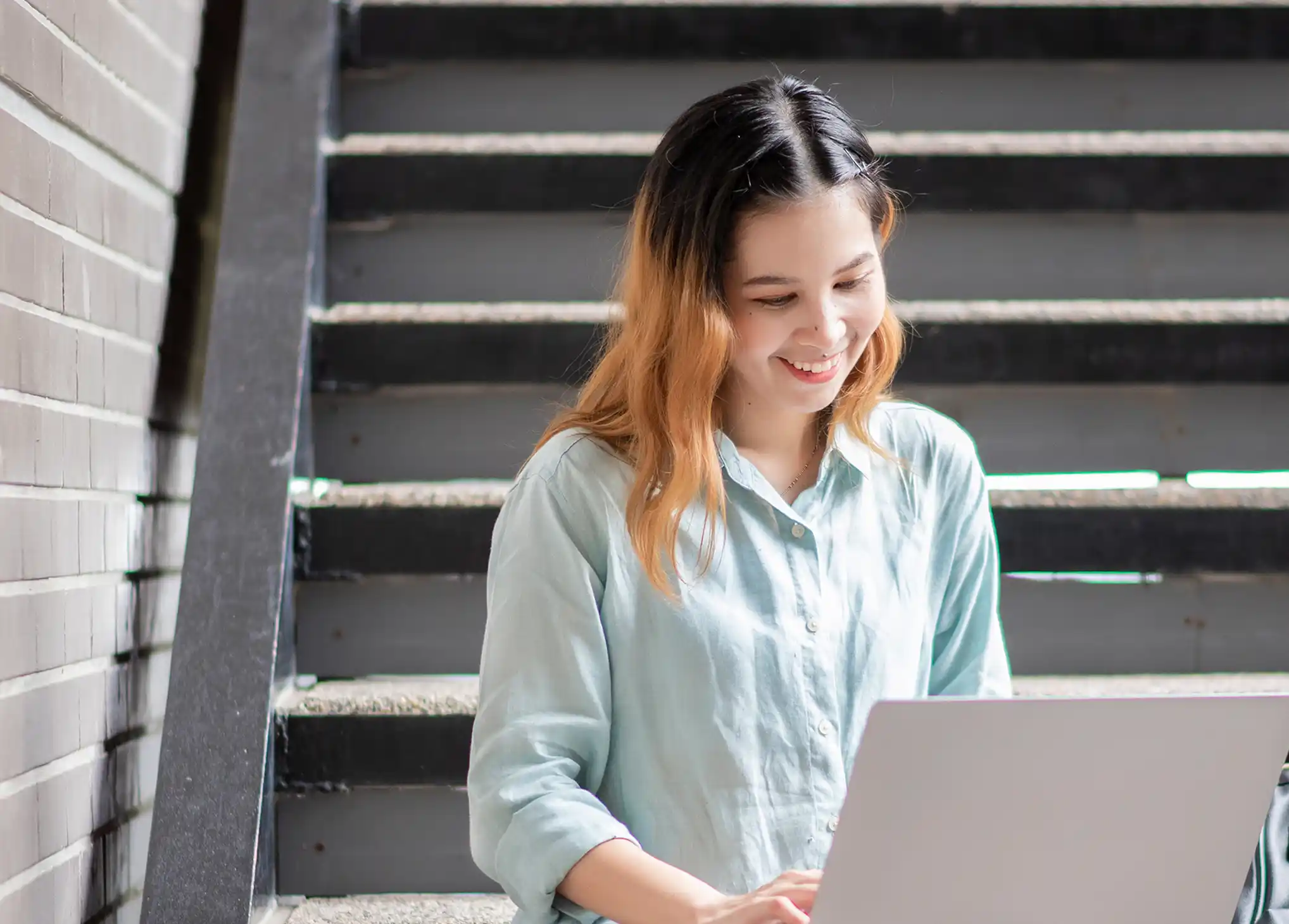 Female college student at work